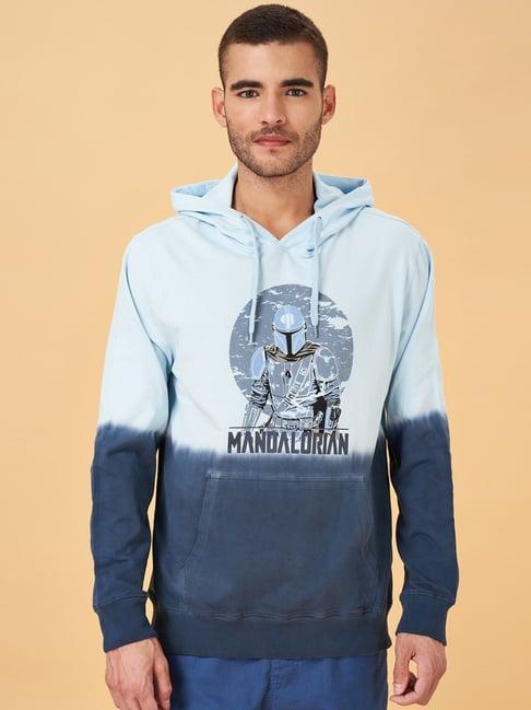 urban ranger by pantaloons blue cotton regular fit printed hooded sweatshirt