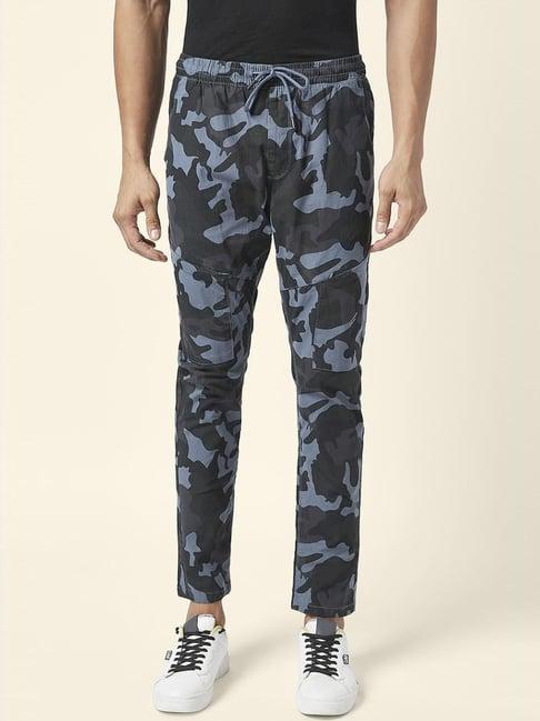 urban ranger by pantaloons blue cotton slim fit camouflage trousers