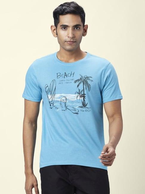 urban ranger by pantaloons blue cotton slim fit printed t-shirt