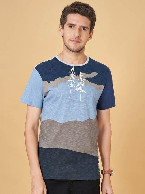 urban ranger by pantaloons blue cotton slim fit printed t-shirt