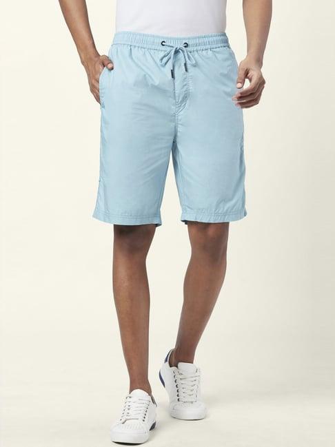 urban ranger by pantaloons blue cotton slim fit shorts