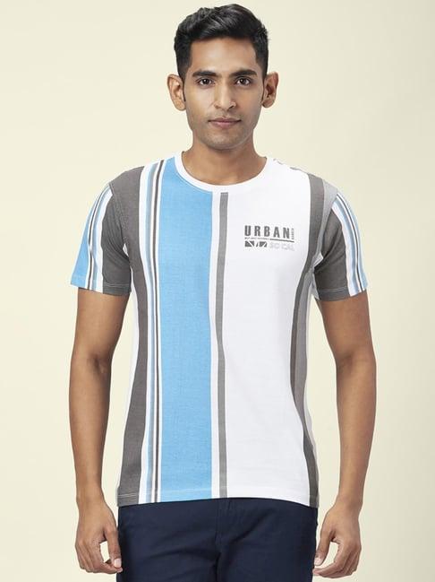 urban ranger by pantaloons blue cotton slim fit striped t-shirt