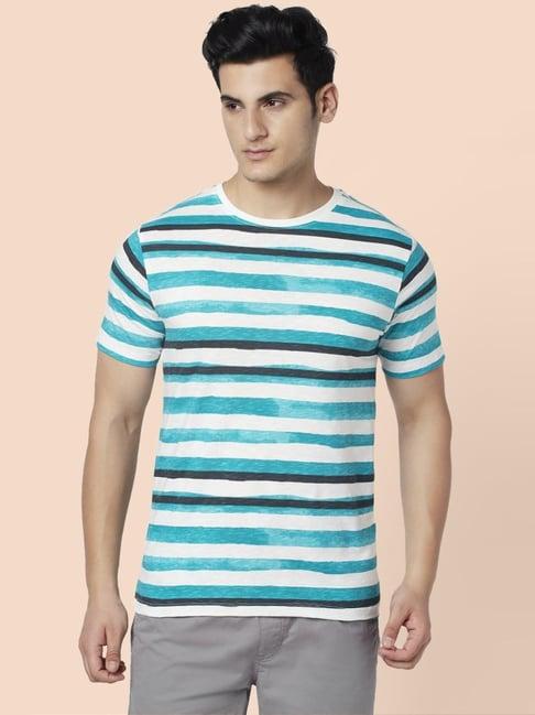 urban ranger by pantaloons blue cotton slim fit striped t-shirt