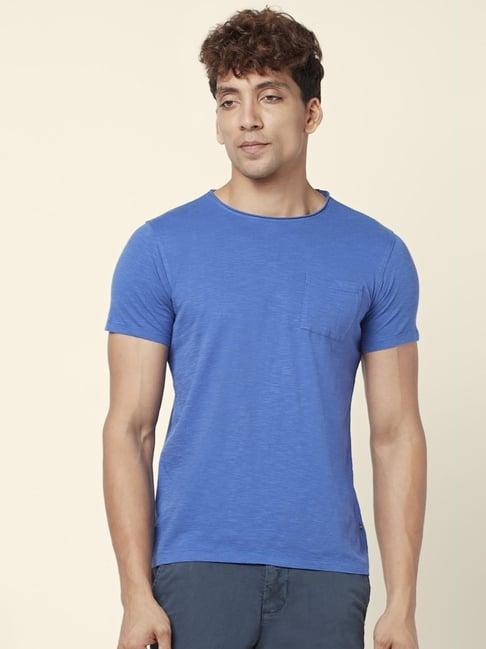 urban ranger by pantaloons blue cotton slim fit t-shirt