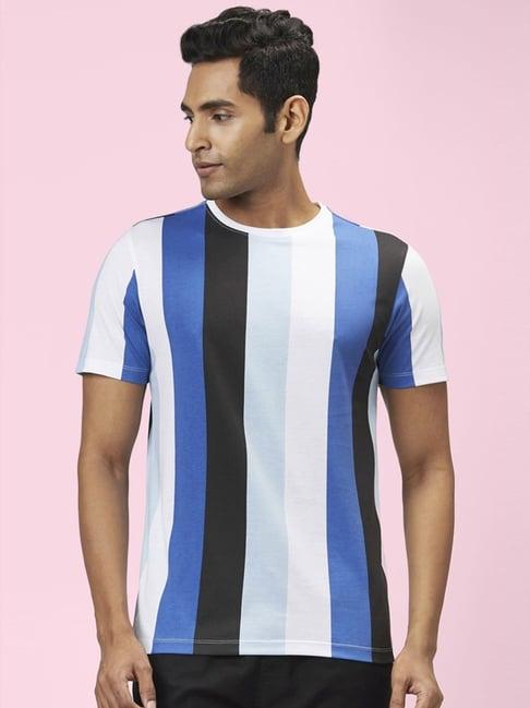 urban ranger by pantaloons blue slim fit striped t-shirt