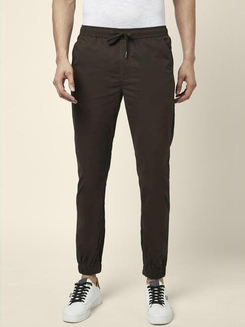 urban ranger by pantaloons brown cotton slim fit jogger pants