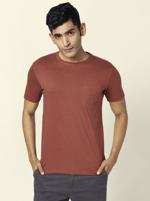 urban ranger by pantaloons brown cotton slim fit printed t-shirt