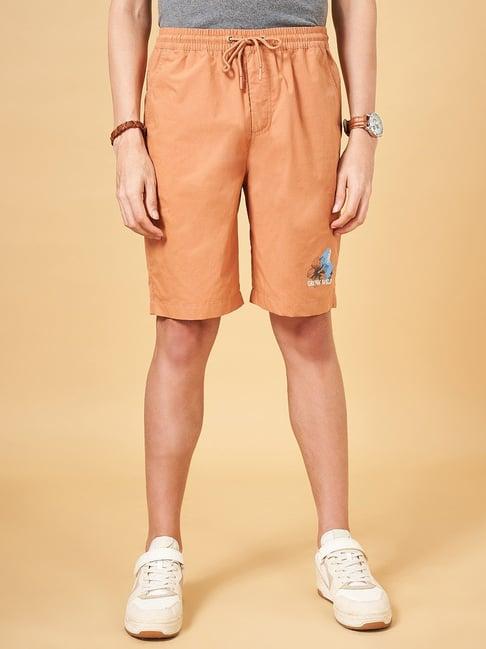 urban ranger by pantaloons burnt orange cotton slim fit shorts