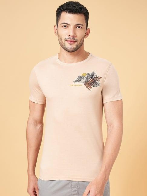 urban ranger by pantaloons camel cotton slim fit printed t-shirt