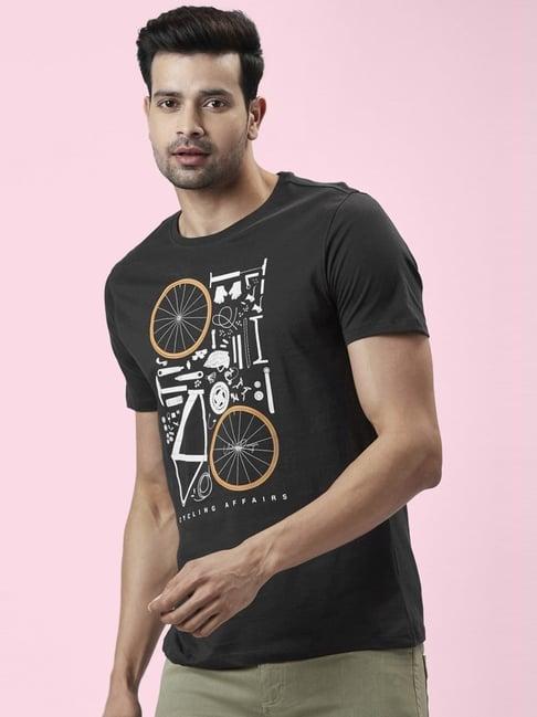 urban ranger by pantaloons charcoal cotton slim fit printed t-shirt