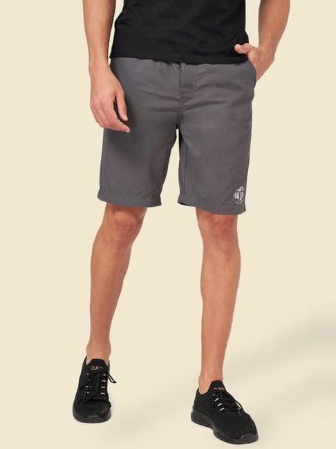 urban ranger by pantaloons charcoal cotton slim fit shorts