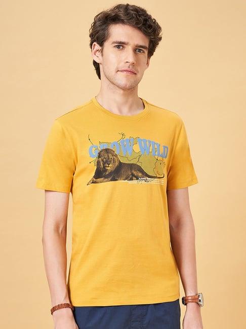 urban ranger by pantaloons chinese yellow cotton slim fit printed t-shirt