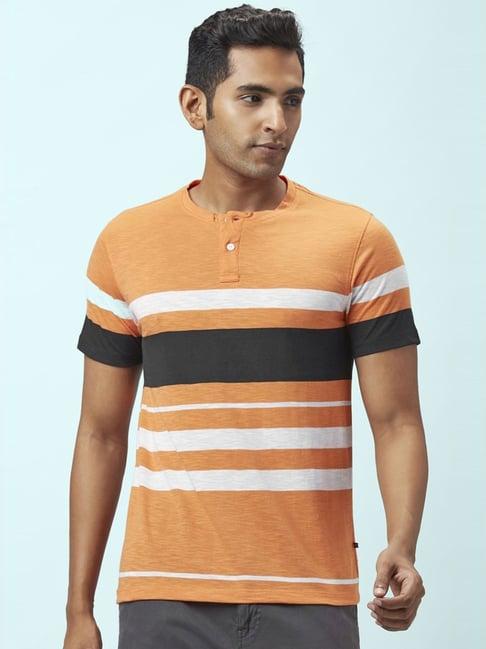 urban ranger by pantaloons coral cotton slim fit striped t-shirt