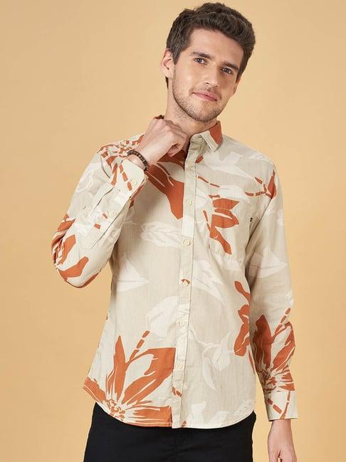 urban ranger by pantaloons ecru cotton slim fit printed shirt