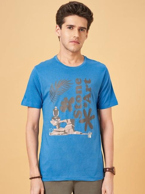 urban ranger by pantaloons federal blue cotton regular fit printed t-shirt