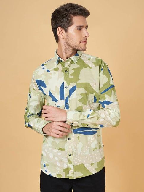 urban ranger by pantaloons green cotton slim fit printed shirt