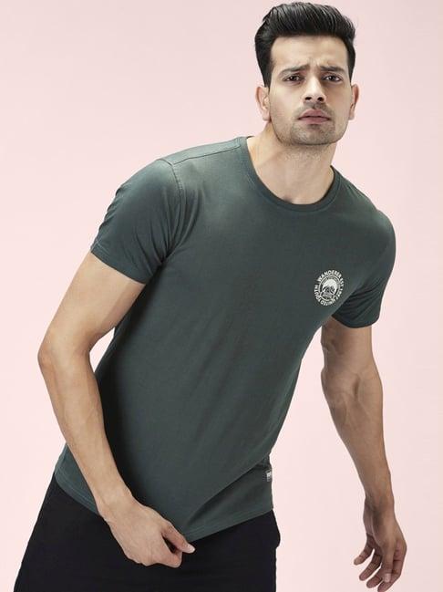 urban ranger by pantaloons green cotton slim fit printed t-shirt