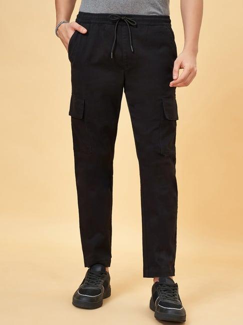 urban ranger by pantaloons jet black cotton slim fit cargos