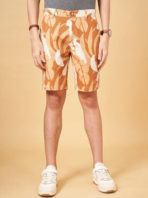 urban ranger by pantaloons khaki cotton slim fit printed shorts