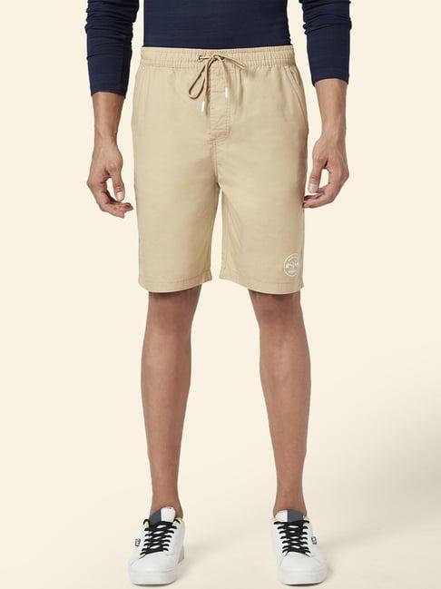 urban ranger by pantaloons khaki cotton slim fit shorts