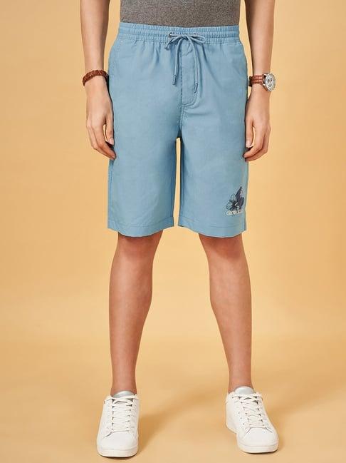 urban ranger by pantaloons light blue cotton slim fit shorts