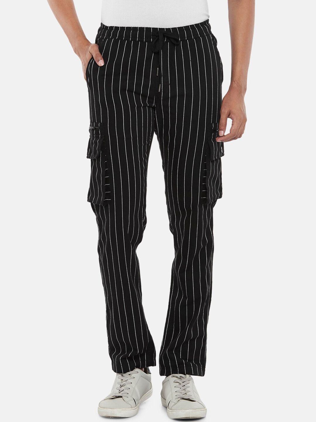 urban ranger by pantaloons men black & white striped slim fit cotton cargos trousers