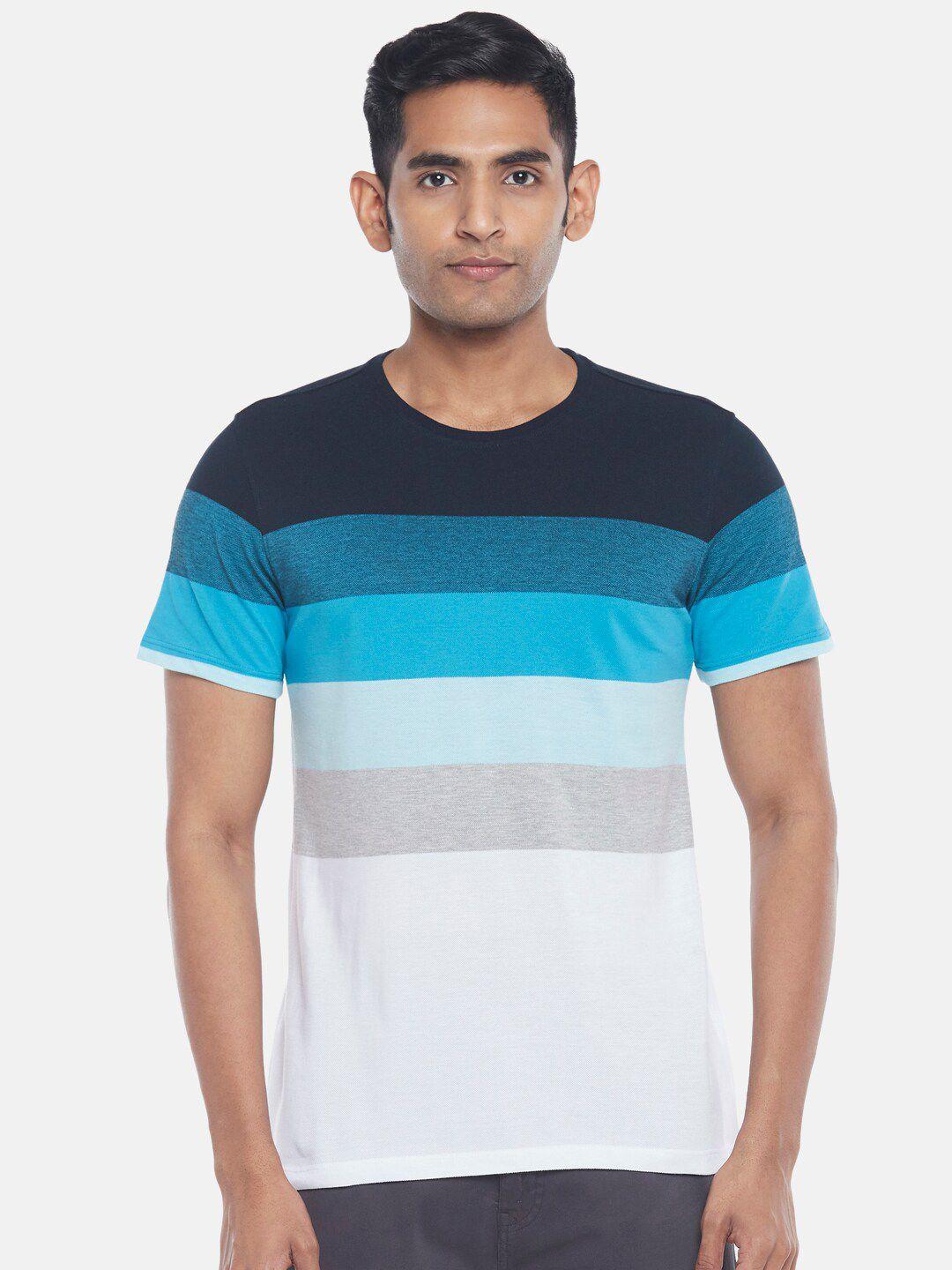 urban ranger by pantaloons men blue & white striped t-shirt