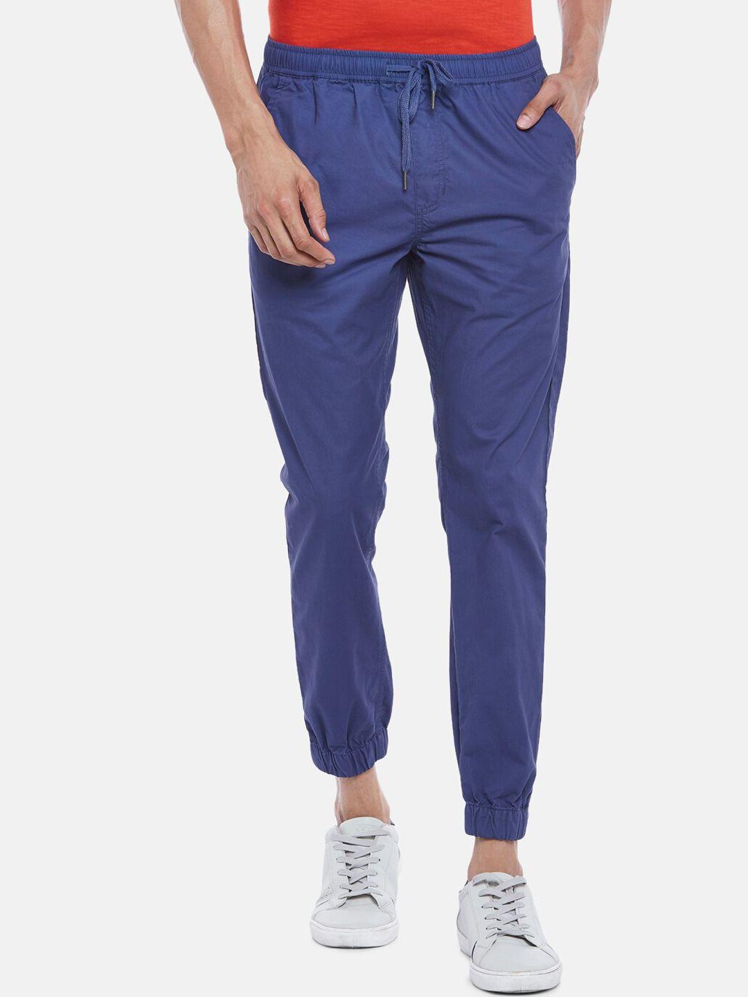 urban ranger by pantaloons men blue slim fit pure cotton joggers trousers