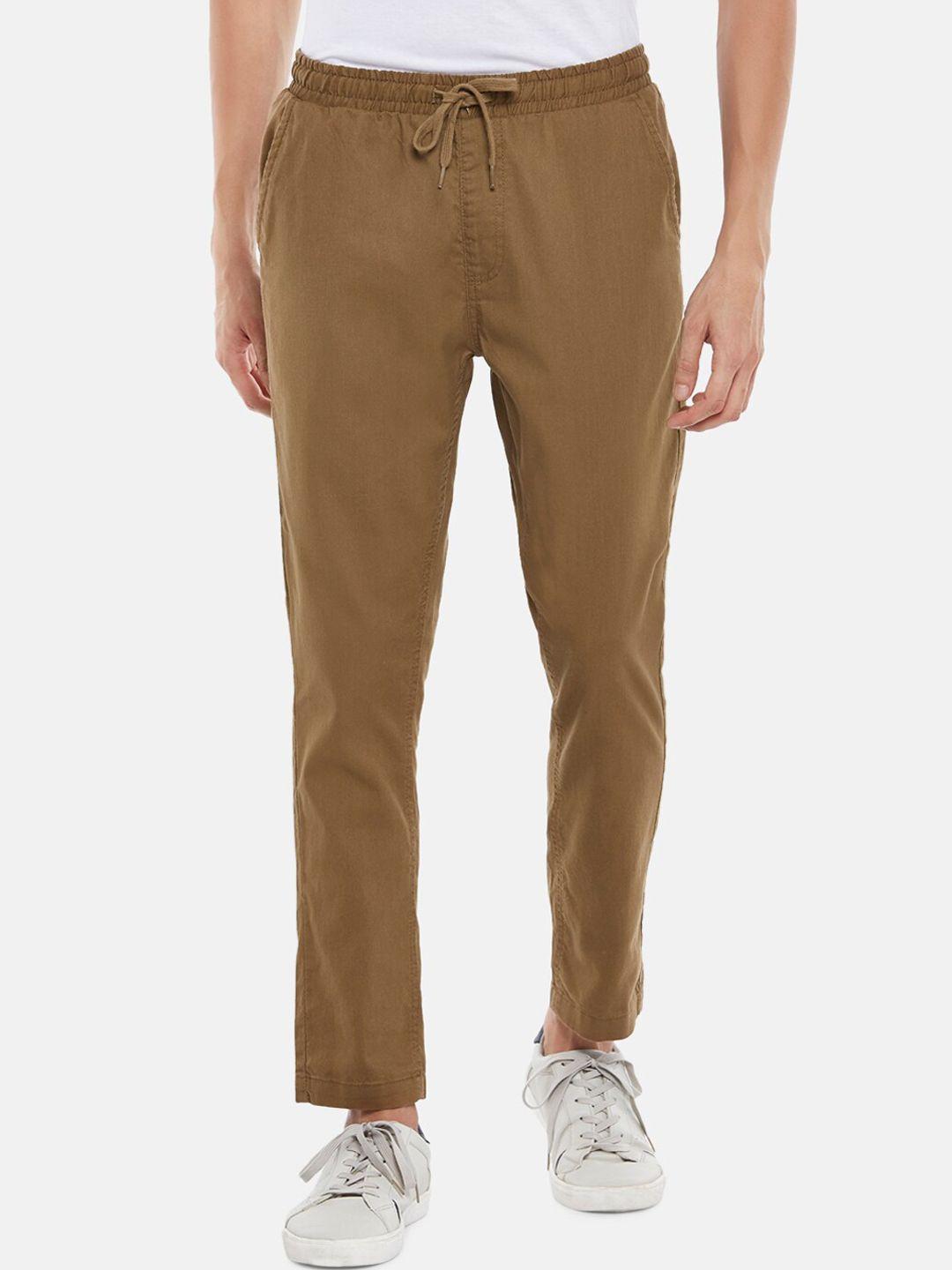 urban ranger by pantaloons men brown cotton slim fit trousers