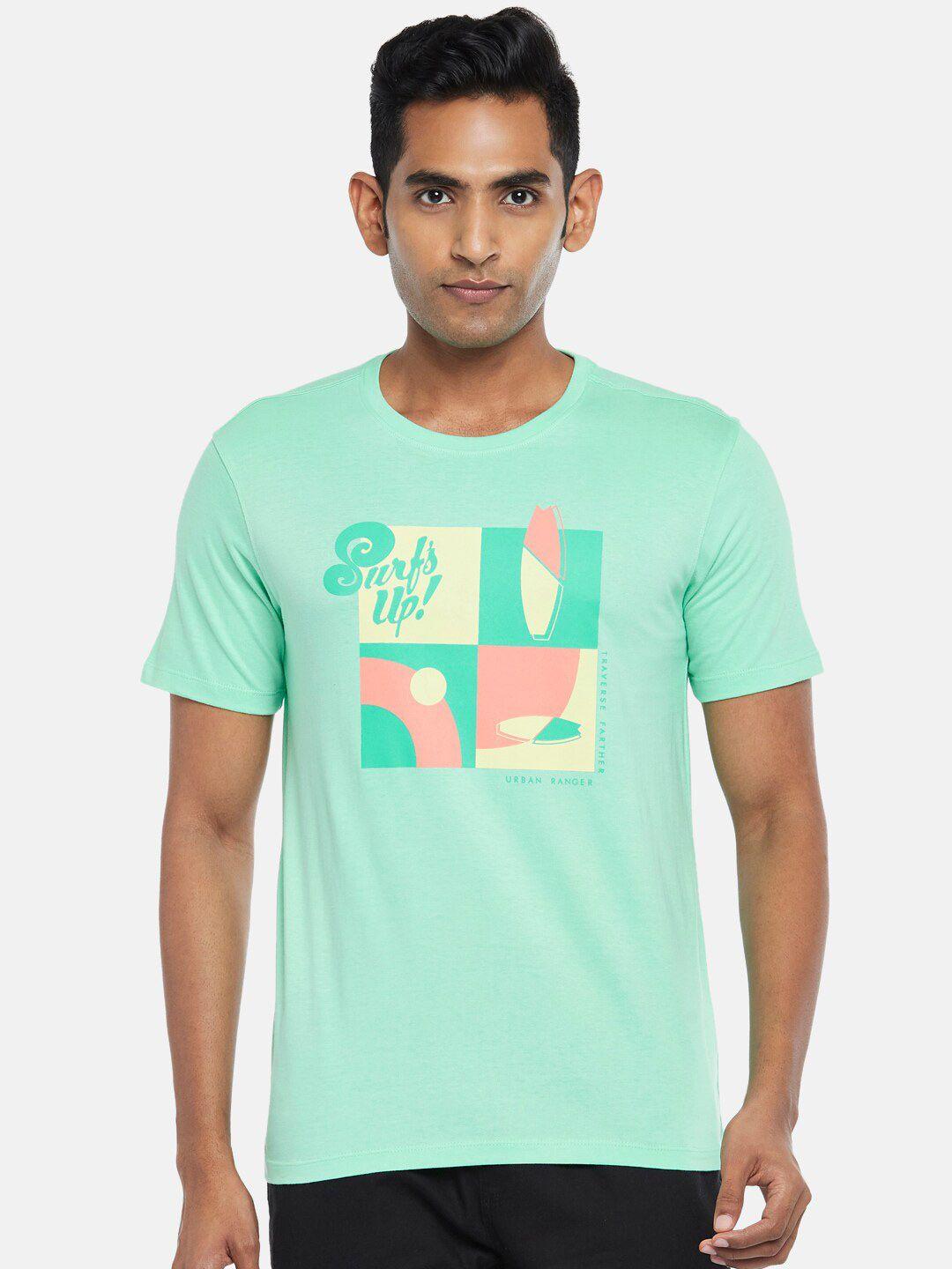 urban ranger by pantaloons men green printed slim fit t-shirt