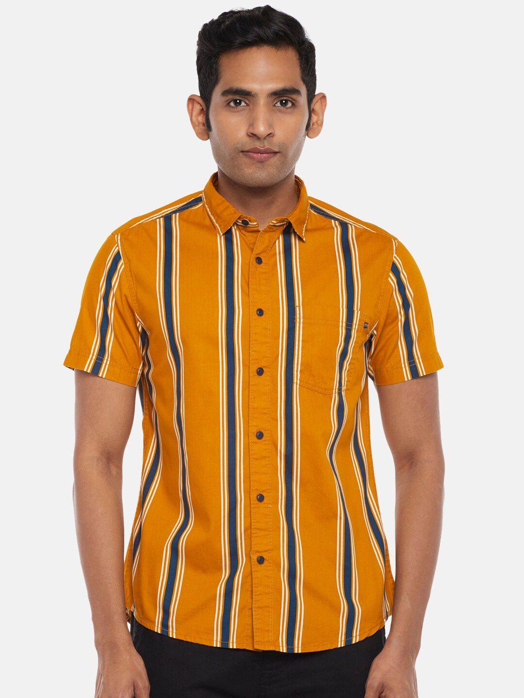 urban ranger by pantaloons men mustard slim fit striped casual shirt