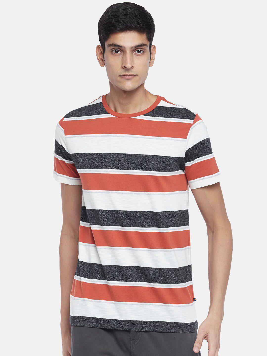 urban ranger by pantaloons men off white & rust striped slim fit t-shirt