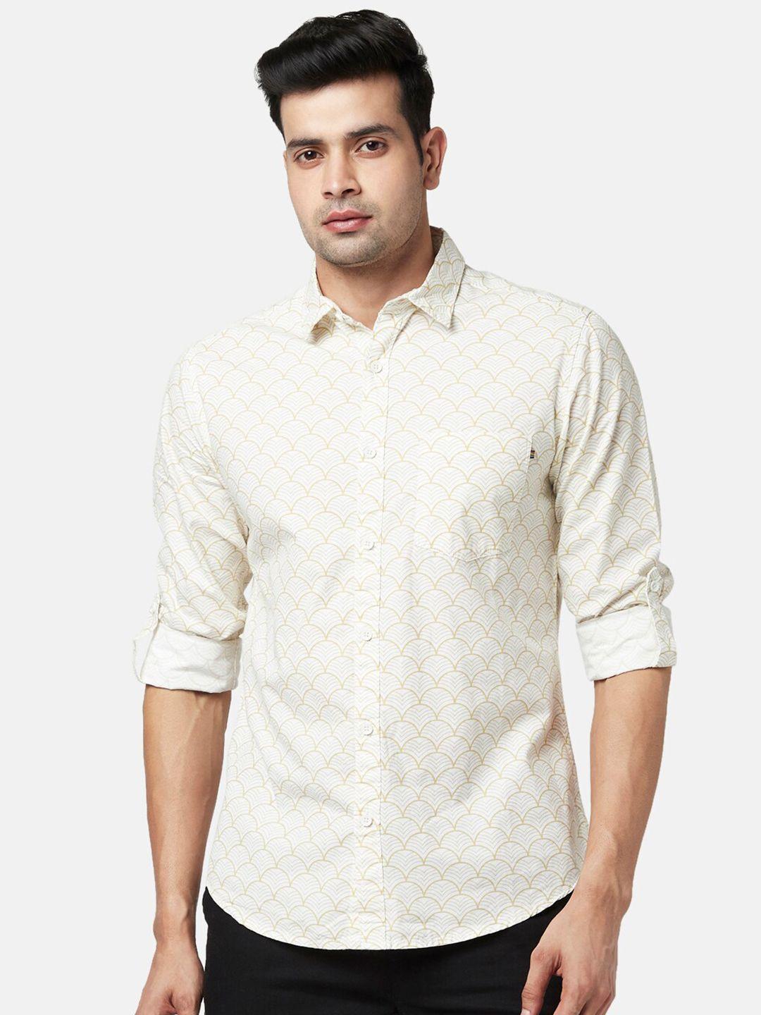 urban ranger by pantaloons men off white slim fit printed cotton casual shirt