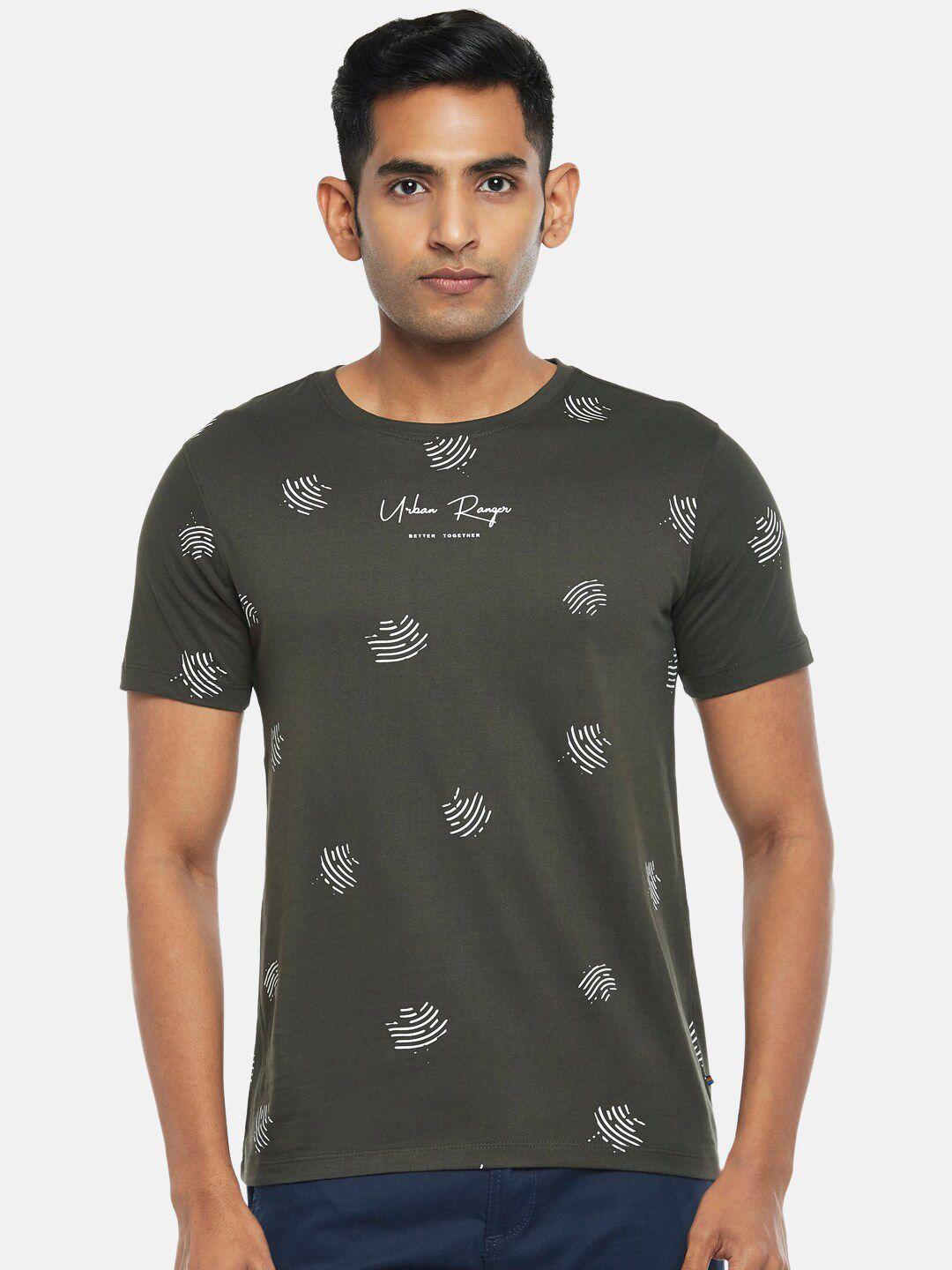 urban ranger by pantaloons men olive green printed t-shirt