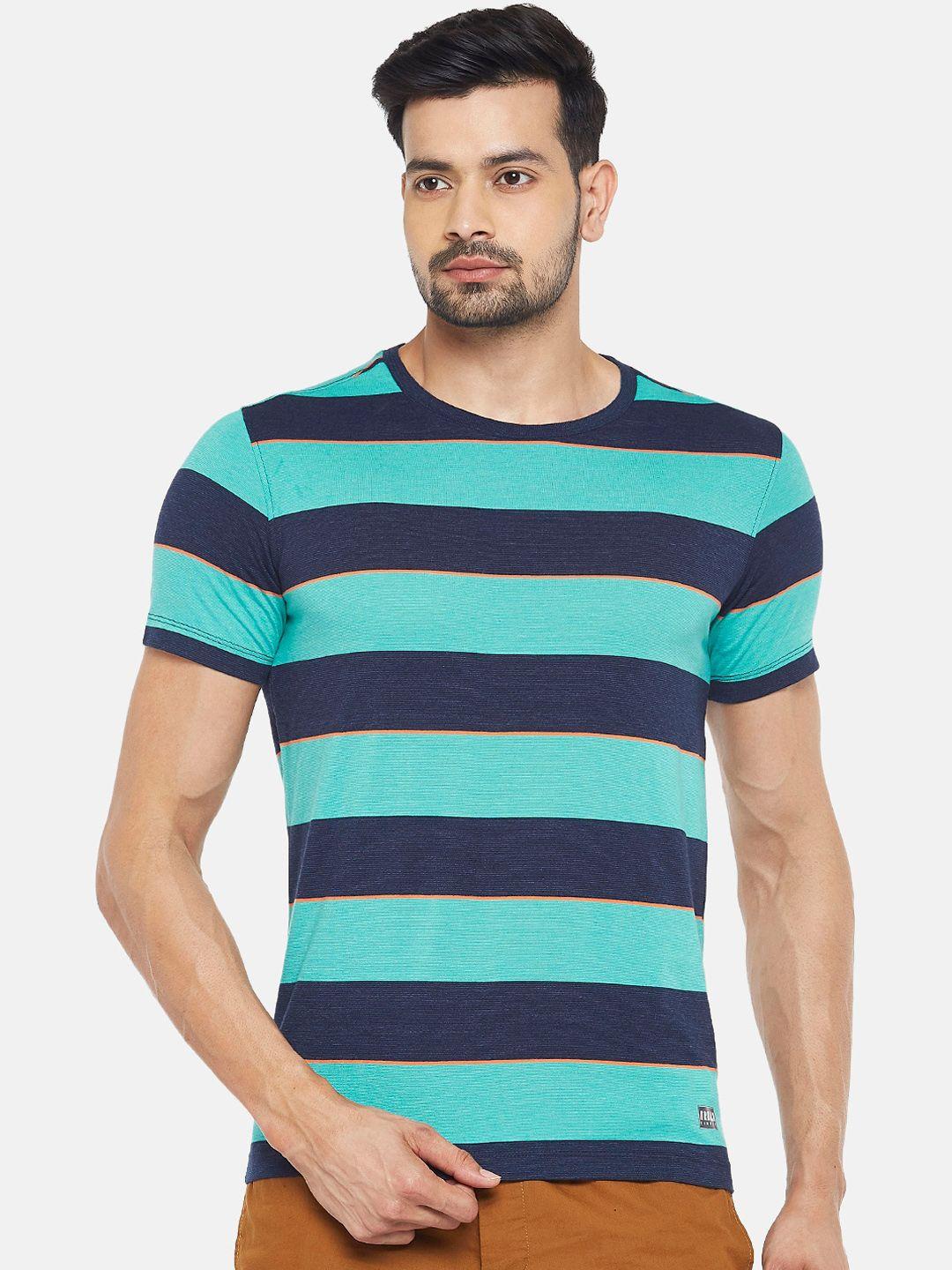 urban ranger by pantaloons men peach-coloured striped round neck t-shirt