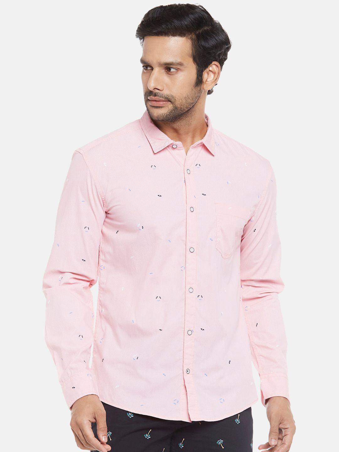 urban ranger by pantaloons men pink slim fit printed casual shirt