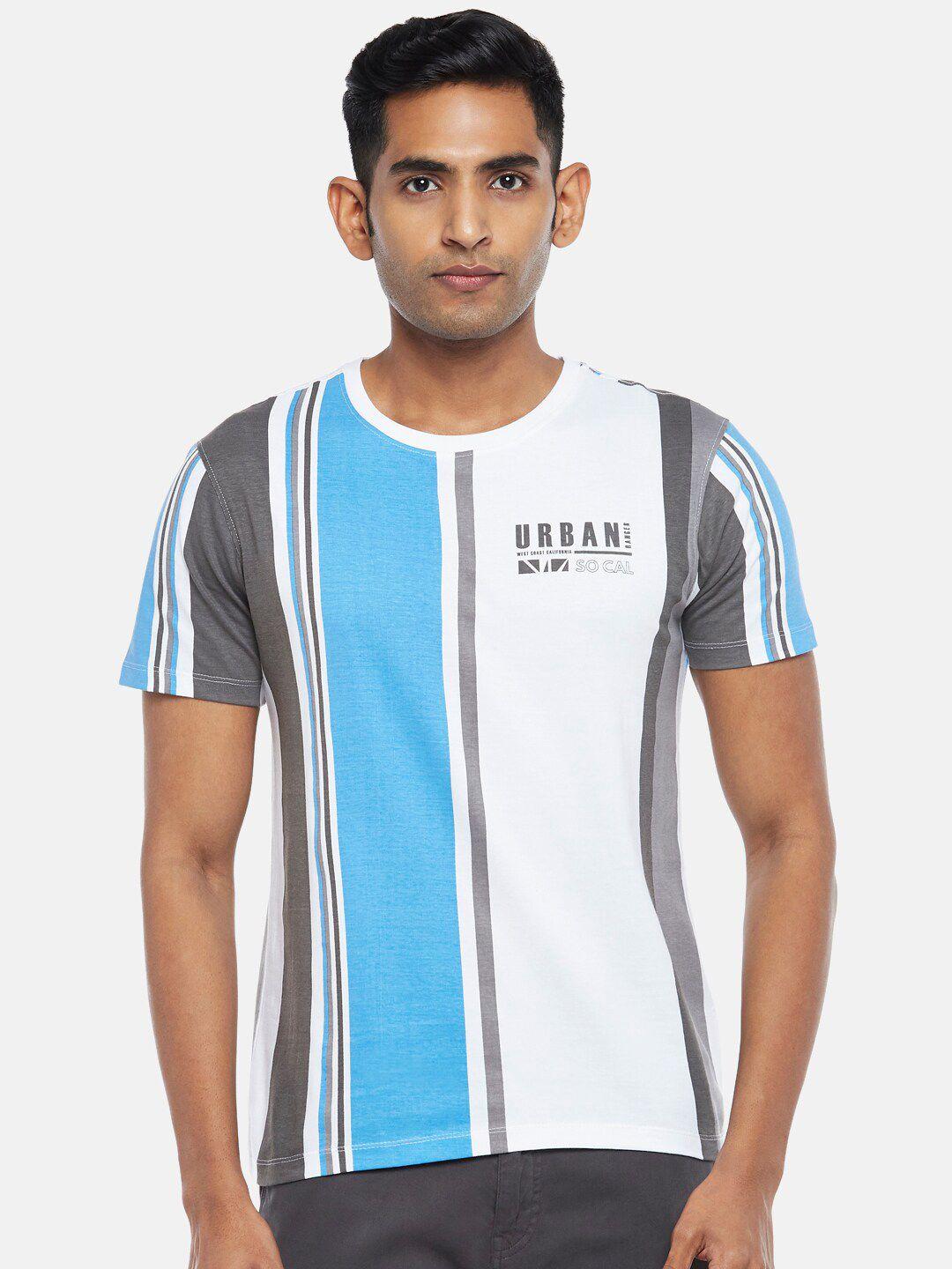 urban ranger by pantaloons men striped blue  t-shirt