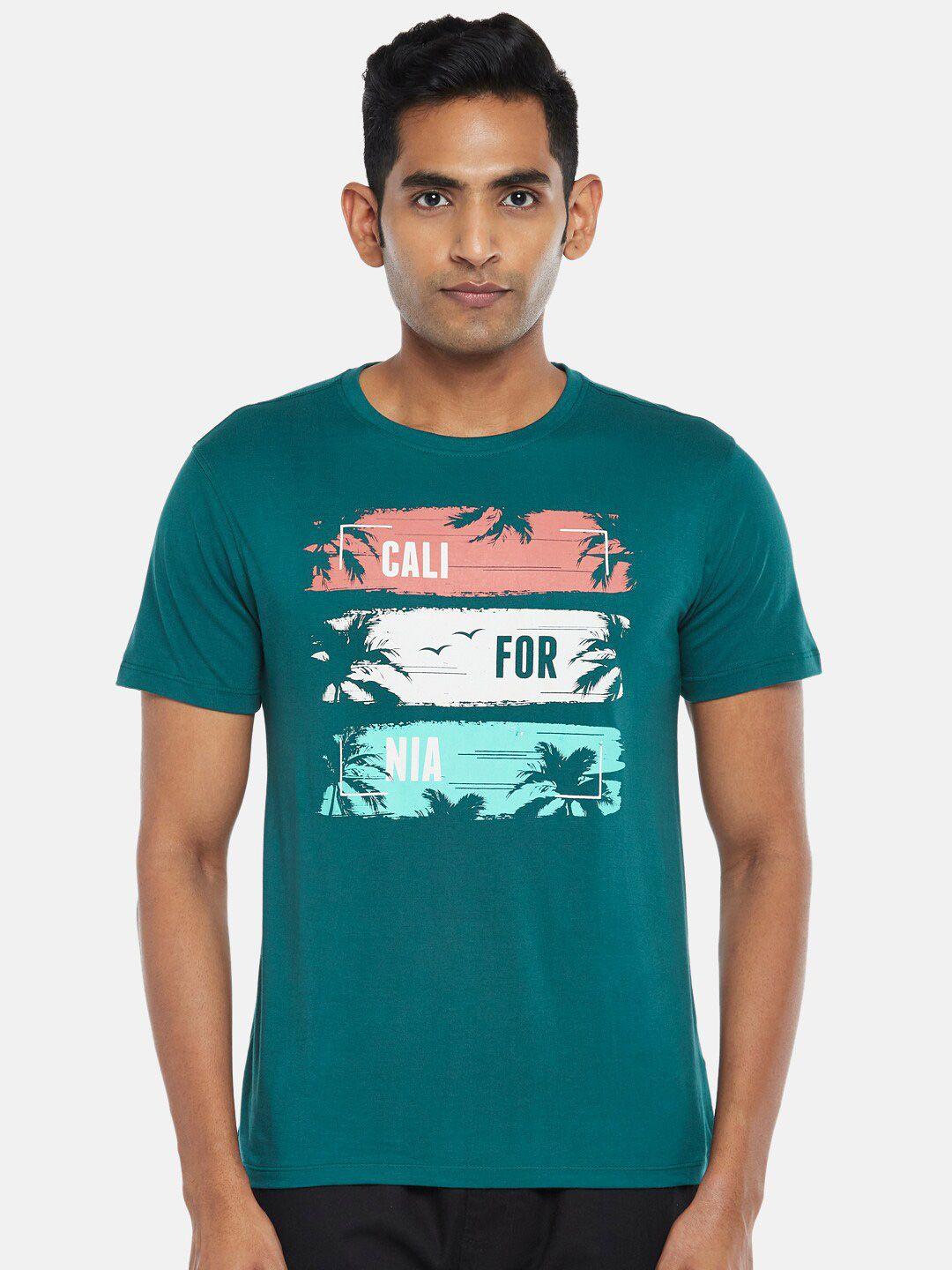 urban ranger by pantaloons men teal printed slim fit t-shirt