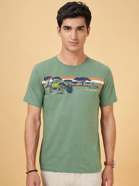 urban ranger by pantaloons mineral blue cotton slim fit printed t-shirt