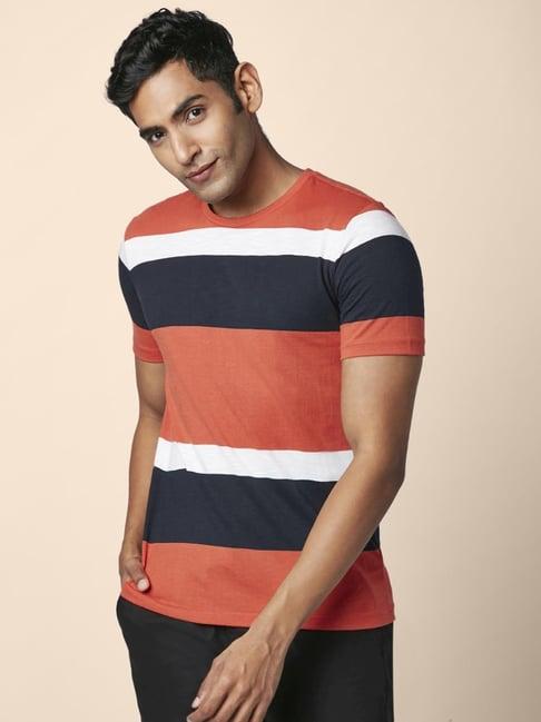 urban ranger by pantaloons multi cotton slim fit striped t-shirt