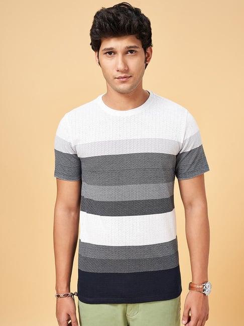 urban ranger by pantaloons multi cotton slim fit striped t-shirt