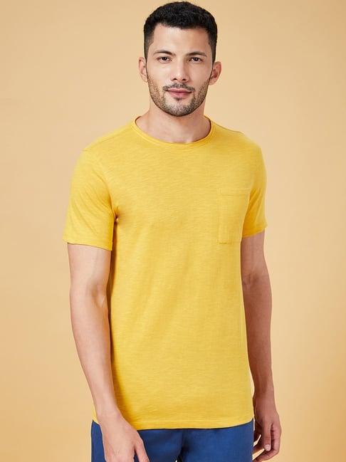 urban ranger by pantaloons mustard cotton slim fit t-shirt