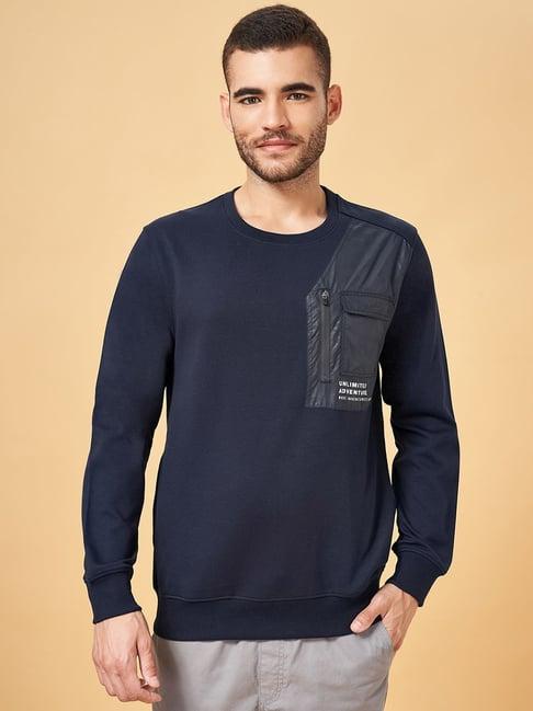 urban ranger by pantaloons navy blue regular fit printed sweatshirt