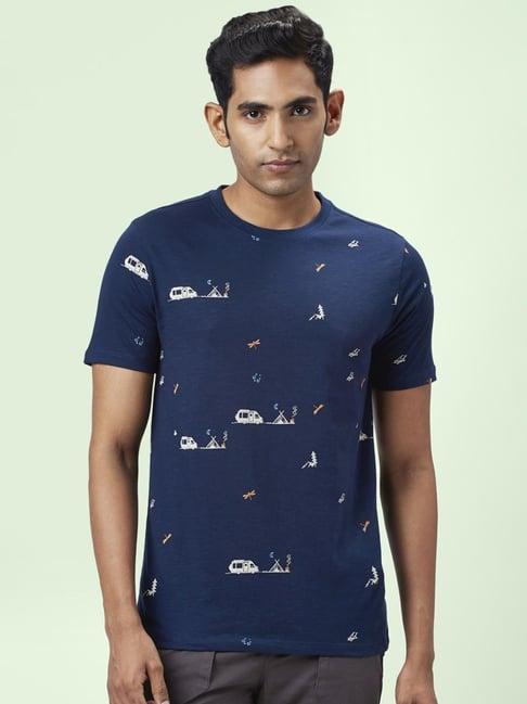 urban ranger by pantaloons navy cotton slim fit printed t-shirt