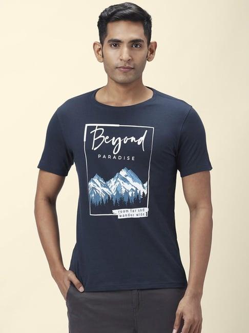 urban ranger by pantaloons navy cotton slim fit printed t-shirt