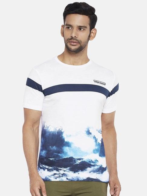 urban ranger by pantaloons navy cotton slim fit printed t-shirt