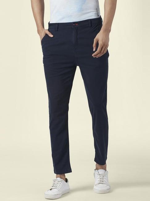 urban ranger by pantaloons navy cotton slim fit trousers