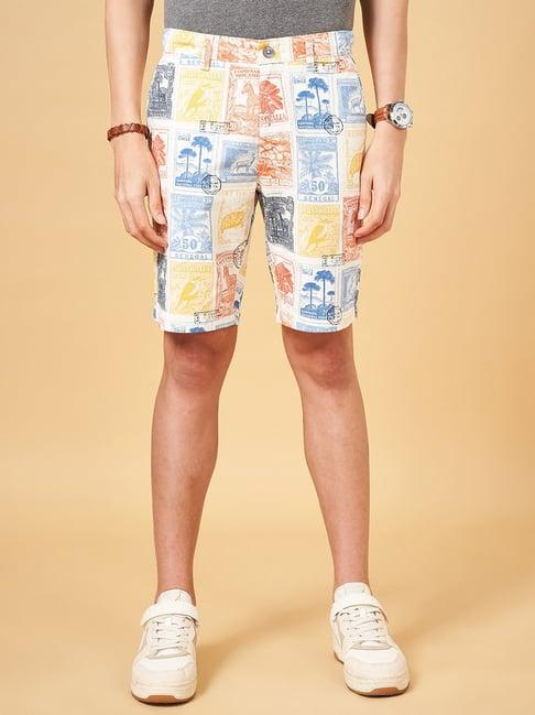 urban ranger by pantaloons off white cotton slim fit printed shorts