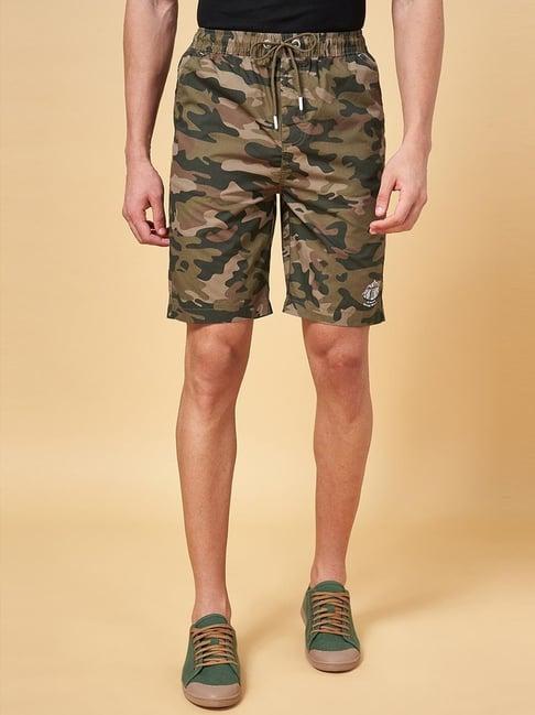 urban ranger by pantaloons olive cotton slim fit camouflage shorts