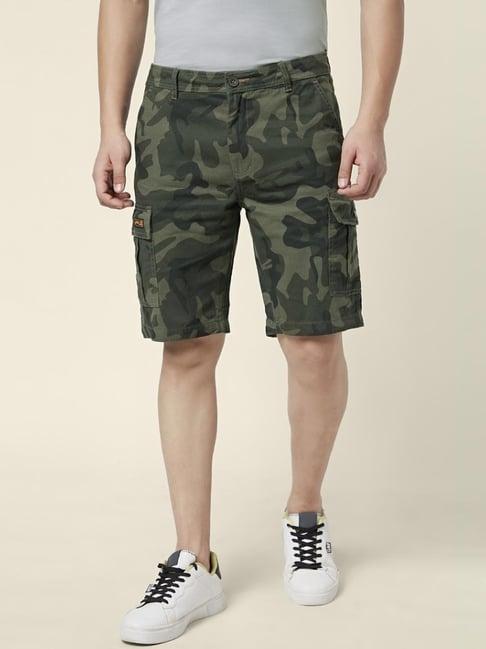 urban ranger by pantaloons olive cotton slim fit printed cargo shorts